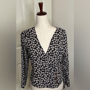 Abercrombie and Fitch Size Large top Floral Black with tiny pink/white flowers.
